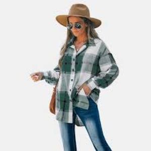 Cupshe - Women's Long Sleeve Plaid Oversized Shirt - Small - Green